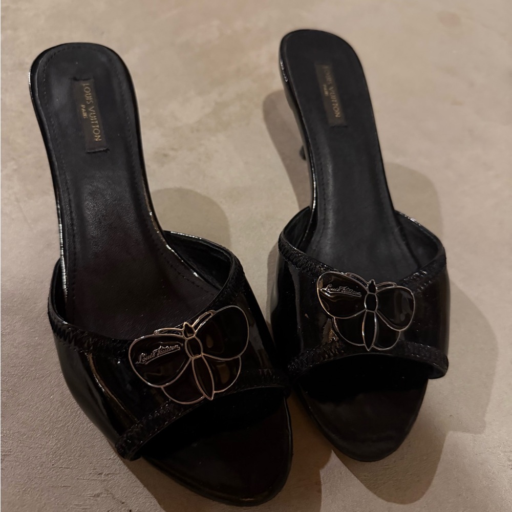 Louis Vuitton butterfly patent leather mules EU38 US8